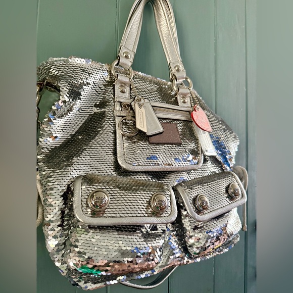 Coach Handbags - RARE VINTAGE Coach Poppy Silver Sequin Spotlight Tote